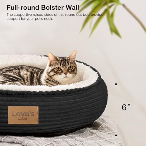 Love's cabin Round Donut Cat and Dog Cushion Bed, 20in Pet Bed for Cats or Small Dogs, Anti-Slip & Water-Resistant Bottom, Super Soft Durable Fabric Pet beds, Washable Luxury Bed Black Stripe