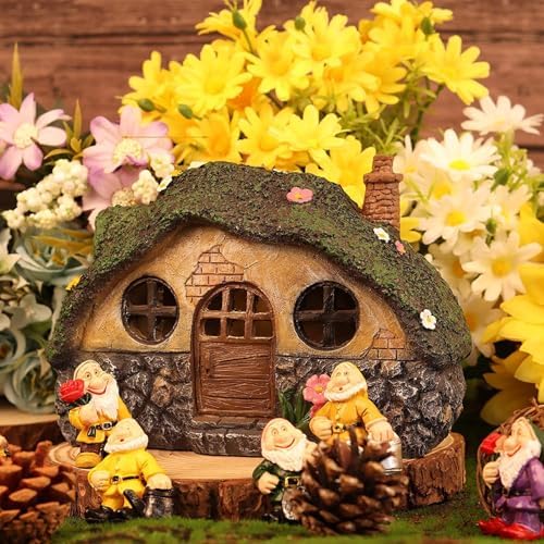 Fairy Garden Statues,Fairy Garden House with Solar Powerd Night Light,Yard Decorations Outdoor Fairy Garden Accessories Decor for Outside (House)
