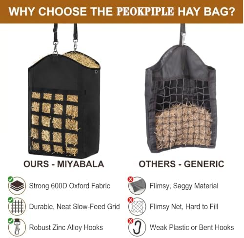 Hay Bags for Horses 3 Pack, Slow Feed Hay Net with 600D Oxford Fabric, Wide Opening Horse Hay Feeder Bag with Adjustable Hanging Strap, for Goats Sheep Donkeys Stable Trailer