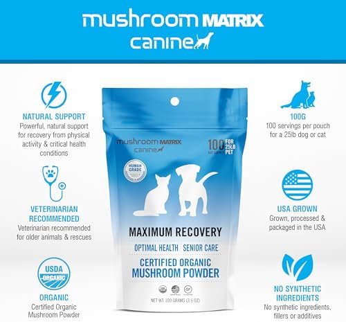Om Mushroom Matrix Pet - Canine | Maximum Recovery | USA Grown Human-Grade Organic Mushroom Powder Pet Supplement | Optimal Health & Senior Care for Dogs & Cats | 100 Grams, 3.5 oz