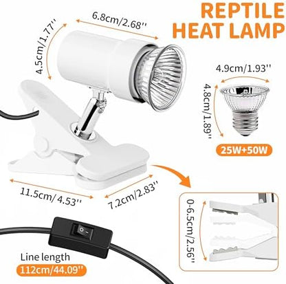 GOZILLA Reptile Heat Lamp, 360° Rotatable Turtle Light with 25W+50W UVA/UVB Reptile Light Bulbs, Turtle Lamp for Reptile and Amphibian Tanks, Terrariums and Cages.(White)