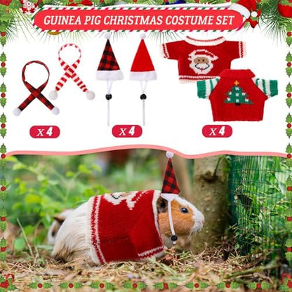 4 Pairs Christmas Guinea Pig Costume Santa Hat Small Animal Christmas Clothes with Scarf Warm Winter Christmas Sweater for Ferret Hamster Bunny Chinchilla Hedgehog Rabbit