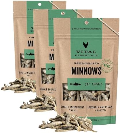 Vital Essentials Freeze Dried Minnows Cat Treats | Single Ingredient | Premium Quality | Grain Free, Healthy Treats for Cats, 1 oz Bag (Pack of 3)