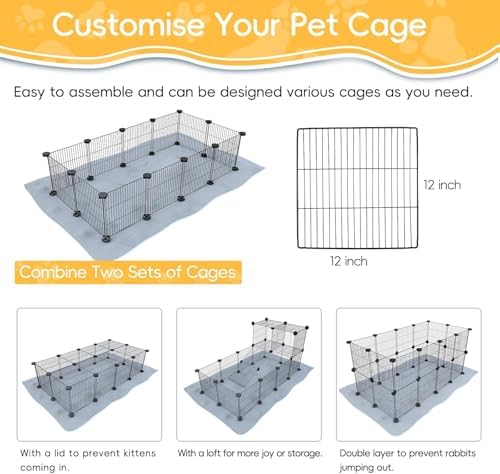 CHEGRON Portable Guinea Pig Cages with Liner & C&C Grids Rabbit Cages Small Animal Cage PVC Bottom Small Animal Playpen for Rabbit Bunny Hedgehog Chinchilla 12PCS Metal Grids 48"x24"x12"