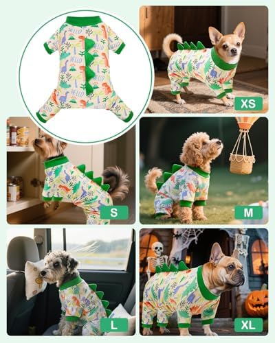 CuteBone Dinosaur Costume Dog Pajamas, Stretchy Spandex Crystal Velvet Sleepwear Coat for Small Dogs, Soft & Warm Pet Outfit Clothes for Cold Weather, Cozy Pullover Design COSP15L