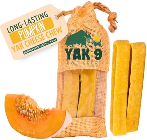 Yak9 Himalayan Yak Chews for Medium Dogs | High Protein, High Fiber Pumpkin Treats for Dogs | Non GMO, Gluten Free, Grain Free Yak Milk Dog Chew | Medium 2 oz Size, 2 Pieces