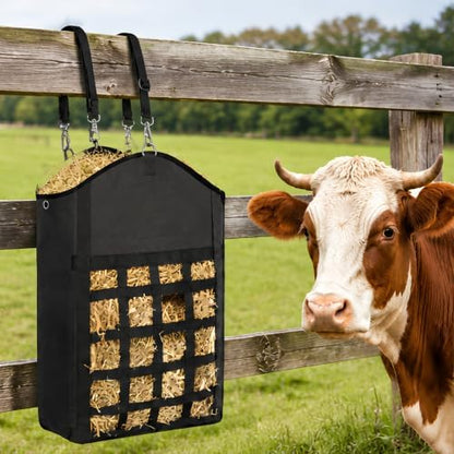 Hay Bags for Horses 3 Pack, Slow Feed Hay Net with 600D Oxford Fabric, Wide Opening Horse Hay Feeder Bag with Adjustable Hanging Strap, for Goats Sheep Donkeys Stable Trailer