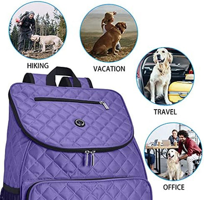 BAGLHER Dog Travel Bag Airline Approved Pet Supplies Backpack, Dog Travel Backpack with 2 Silicone Collapsible Bowls and 2 Food Baskets Purple