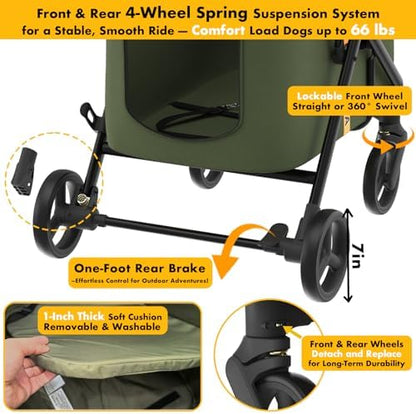 PAWZIDEA Dog Stroller for Large Dogs, No-Zip 180° Canopy, One-Hand Foldable