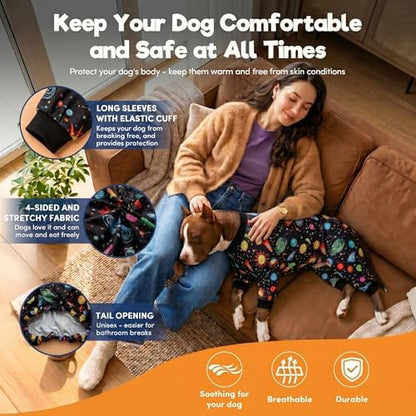 LovinPet Big Dog Bodysuits, Big Dog Pajamas, Interstellar Black Print, XL
