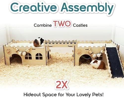 SoulThink® Large Guinea Pig Hideout & House - Easy to Assemble Wooden Guinea Pig Castle with Hammock, Ramp and Toys Accessories Habitat Suitable for Hamsters and Chinchilla