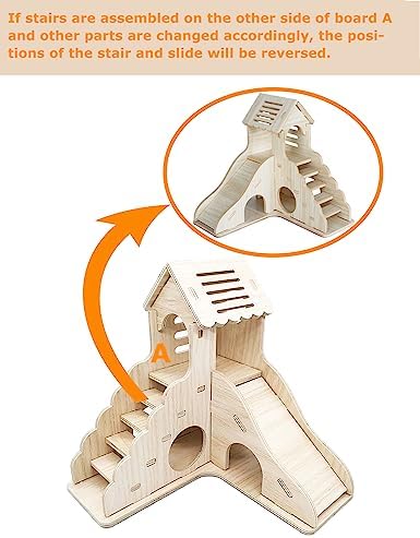 Hamster Hideout Cage Accessories - Hamster House and Habitat Wooden Hide Hut with Climbing Ladder and Slide for Dwarf Gerbils and Mouse Mice Rat Other Small Animals etc.