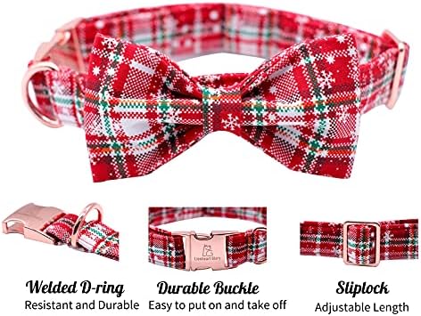 Lionheart glory Christmas Plaid Dog Collar Adjustable Soft Dog Collar with Bowtie, Pet Gift Dog Collars Bow for Small Medium Large Dogs