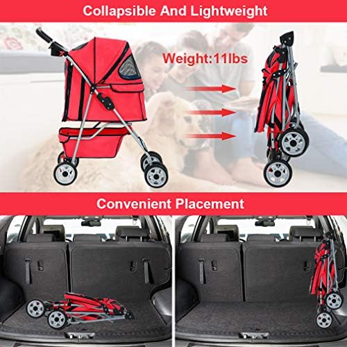 BestPet | 4-Wheel Foldable Pet Stroller | Red | Lightweight & Portable