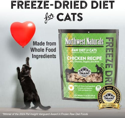 Northwest Naturals Freeze-Dried Chicken Cat Food - Bite-Sized Nibbles - Healthy, Limited, Human Grade Ingredients, All Natural, Proudly Made in USA, 11 Oz (Pack of 3)