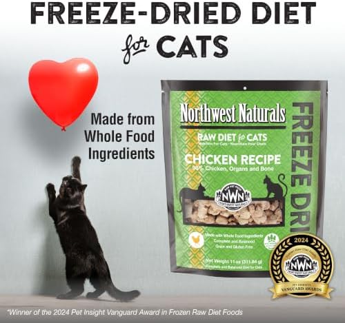 Northwest Naturals Freeze-Dried Chicken Cat Food - Bite-Sized Nibbles - Healthy, Limited, Human Grade Ingredients, All Natural, Proudly Made in USA, 11 Oz (Pack of 3)