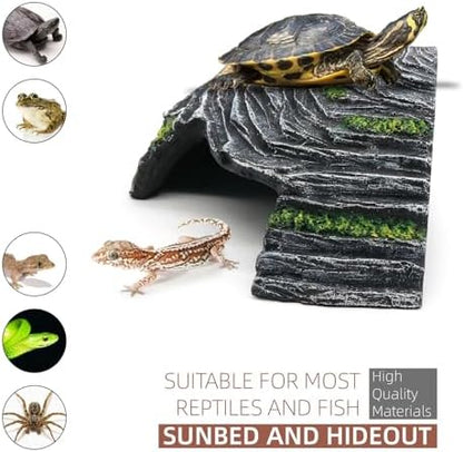 Small Turtle Basking Platform Climbing Ramp Shale Scape Step Ledge, Reptile Cave Hideout Aquarium Tank Accessories Decorations, Great for Reptiles, Amphibians, Leopard Gecko, Frogs