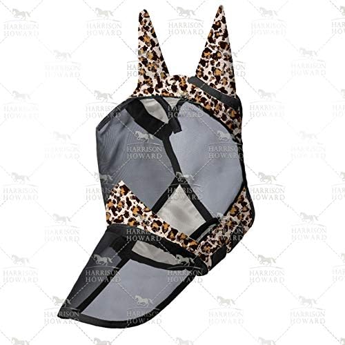 Harrison Howard LumiVista Horse Fly Mask Long Nose with Ears UV Protection for Horse Leopard Print L Full Size