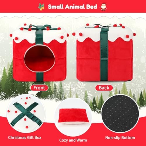 BWOGUE Christmas Guinea Pig Hideout, Warm Winter Cave Bed, Small Animal Hut