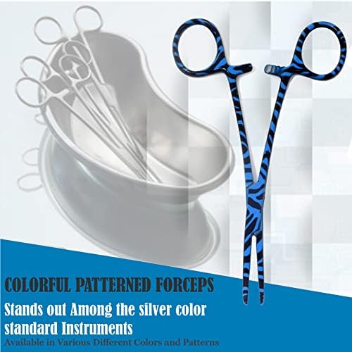 Dog Pet Ear/Nose Hair Puller Grooming Hemostat Locking Forceps Curved Pliers, 5.5" (14cm) Full Serrated Clamps Stainless Steel (Blue Candy Swirls)