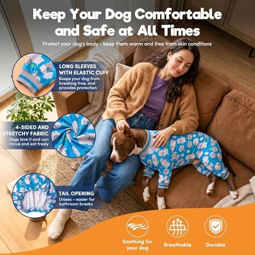 LovinPet Large Dog Clothes, Big Dog Bodysuit, Happy Hippo Blue Print, M