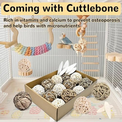 18PCS Bird Toys Sola Balls Natural Chew Grass Parrot Toys