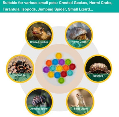 15 Pack Crested Gecko Food and Water Bowl, Eudimysx Reusable Small Reptile Feeding Dish, Gecko Tank Accessories for Hermit Crab, Tarantula, Isopods, Snails and Lizard, Silicone Easy Clean & 7 Colors