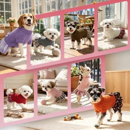 YUDODO Small Dog Sweater Dress with Bowtie Turtleneck - Knitted Pet Clothes