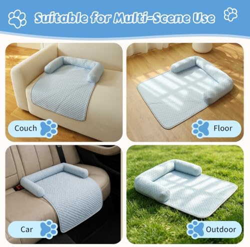 Cooling Pet Bed Mats with Neck & Head Support, 31.5 x 23.62 inch Blue