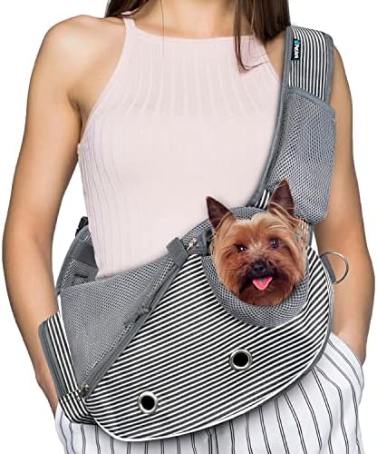 PetAmi Small Dog Sling Carrier, Puppy Cat Hands-Free Purse, 10 lb, Stripe