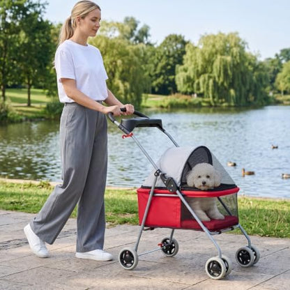 BestPet Foldable Pet Stroller for Small/Medium Dogs and Cats Up to 33 lbs