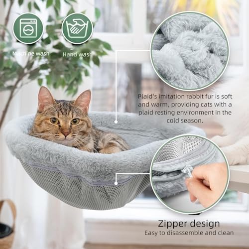 Adjustable Cat Desk Bed, 40cm Round Elevated Cat Hammock with Sturdy Metal Frame, Removable Plush Cushion, Cats Desks Hammock Cats Desk Perch for Home Office Desk