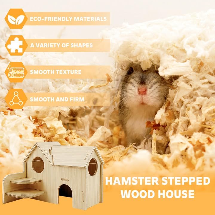 Hamster House,Tiny House with Slide House, Double-Decker Hut,Hamster Cage Accessories,Small Animal Habitat Decor for Hamster