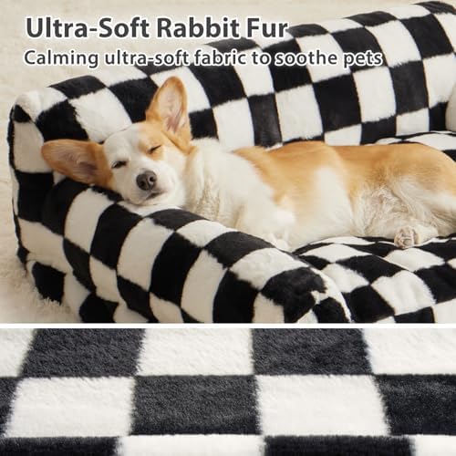 BFPETHOME Large Dog Couch Bed, Cute Pet Sofa with Non-Slip Bottom, Checkered Dog Bed with Washable Cover, XL Pet Couch (Black&White)