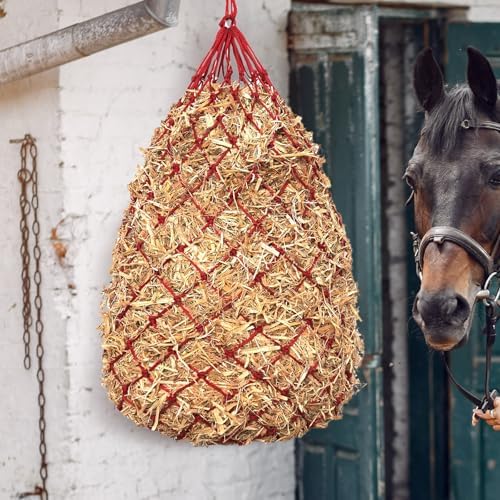 Slow Feed Hay Nets for Horses, 2 Pack, 40 Inch, 2 Inch Holes, Red