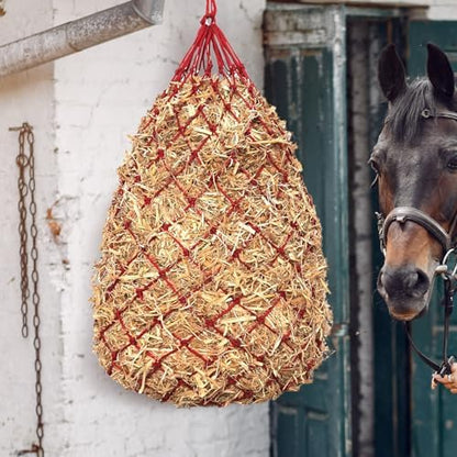 Slow Feed Hay Nets for Horses, 2 Pack, 40 Inch, 2 Inch Holes, Red