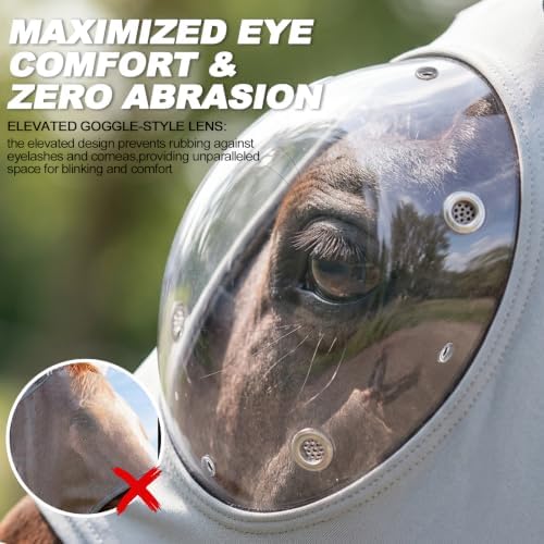 Horse Fly Mask with Ears - Ice Silk Cooling Fabric for Summer, Upgraded Anti-Fog & UV Blocking Ski-Grade Eye Mesh, Breathable Mosquito Insect Sun Mask for Horses