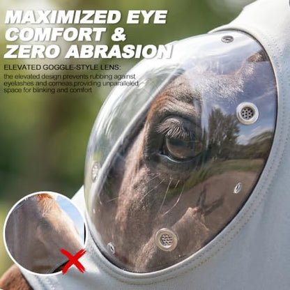 Horse Fly Mask with Ears - Ice Silk Cooling Fabric for Summer, Upgraded Anti-Fog & UV Blocking Ski-Grade Eye Mesh, Breathable Mosquito Insect Sun Mask for Horses