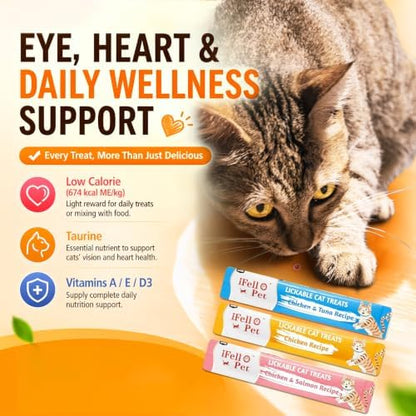High-Meat Lickable Cat Treats Variety Pack – Real Chicken & Seafood – Smooth Creamy Purée – Grain-Free – (15g Each) (Chicken Mix 60 Tubes)