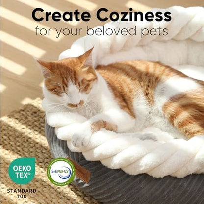 FUKUMARU Cute Round Cat Bed, Calming Donut Small Dog Beds, Washable