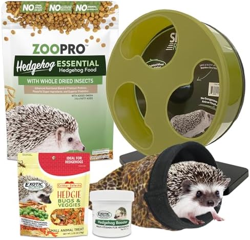 Exotic Nutrition Starter Package for Hedgehogs - Includes Exercise Wheel, Healthy Food, Natural Treat, Multi-Vitamin & Hideout