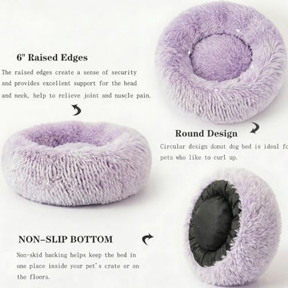 nononfish Fluffy Donut Dog Bed for Small Dogs,Cozy Plush Pet Bed
