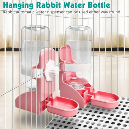 kathson Rabbit Water Bottle, 17oz Hanging Water Fountain Automatic Dispenser No Leak WaterFeeder for Bunny Chinchilla Guinea Pig Hedgehog Ferret