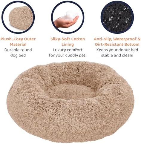 Calming Donut Dog Bed for Small Dogs, Round Dog Bed for Medium & Large Dogs