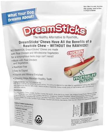 DreamBone DreamSticks, Rawhide Free Dog Chew Sticks Made with Real Chicken and Vegetables, 9 Sticks (Pack of 3)