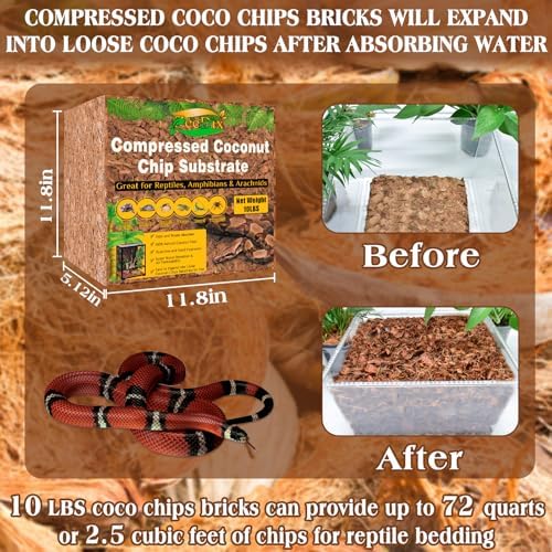ZeeDix 10LBS Coconut Husk Chip Substrate for Reptiles, 72QT Coco Husk Chips
