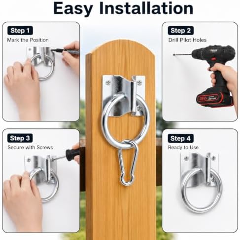 4pcs Horse Tie Rings with Snap Hooks and Screws for Barn Stall Trailer