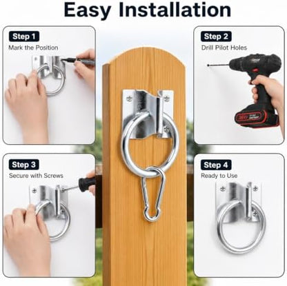 4pcs Horse Tie Rings with Snap Hooks and Screws for Barn Stall Trailer