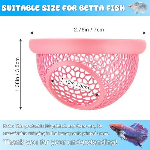 Pink Floating Betta Hide & Shrimp Cave – 3D Printed Aquarium Hammock, Feeding Ring & Resting Spot for Betta Fish, Shrimp & Small Fish (Eco-Safe PLA)