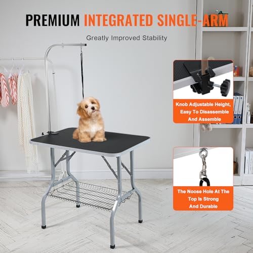 VEVOR Pet Grooming Table Arm with Clamp, 36''x24'' Dog Grooming Station, Foldable Pets Grooming Stand for Medium and Small Dogs, Free No Sit Haunch Holder with Grooming Loop, Bearing 330lbs
